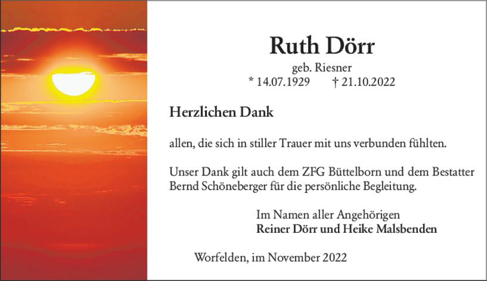  Traueranzeige für Ruth Dörr vom 19.11.2022 aus vrm-trauer Groß-Gerauer Echo