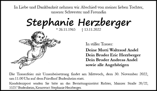 Traueranzeige von Stephanie Herzberger von vrm-trauer AZ Mainz