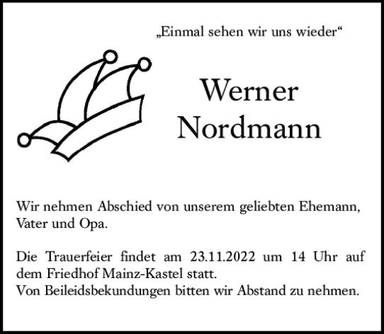 Traueranzeige von Werner Nordmann von vrm-trauer AZ Mainz