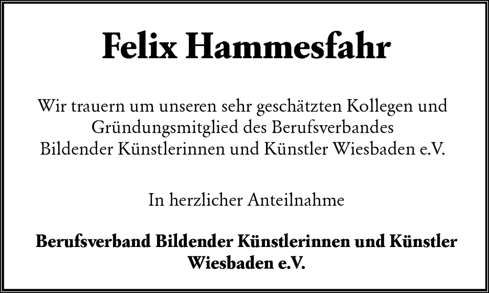  Traueranzeige für Felix Hammesfahr vom 13.12.2022 aus vrm-trauer AZ Mainz
