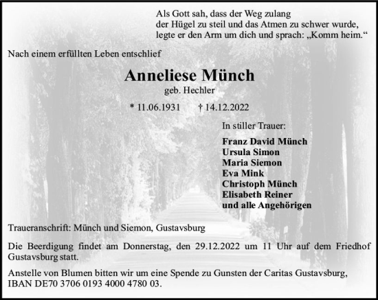 Traueranzeige von Anneliese Münch von vrm-trauer AZ Mainz