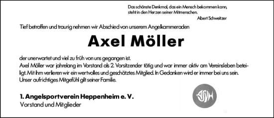 Traueranzeige von Axel Möller von vrm-trauer Bürstädter/Lamperth. Ztg/Starkenburger