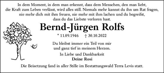 Traueranzeige von Bernd-Jürgen Rolfs von vrm-trauer Wiesbadener Kurier