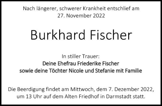 Traueranzeige von Burkhard Fischer von vrm-trauer Darmstädter Echo