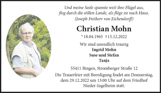 Traueranzeige von Christian Mohn von vrm-trauer Allgemeine  Zeitung Ingelheim-Bingen