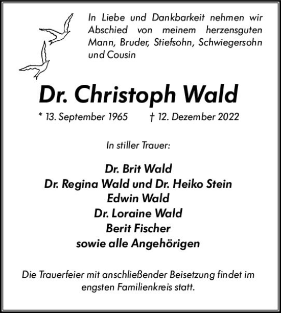 Traueranzeige von Christoph Wald von vrm-trauer Wiesbadener Kurier