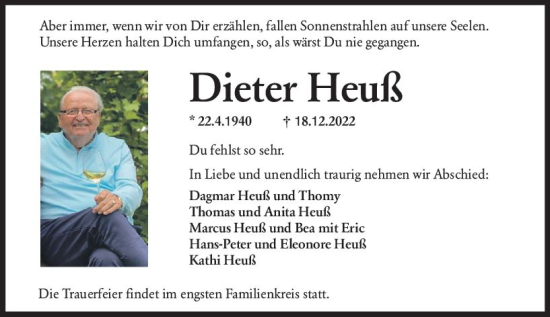 Traueranzeige von Dieter Heuß von vrm-trauer Wiesbadener Kurier