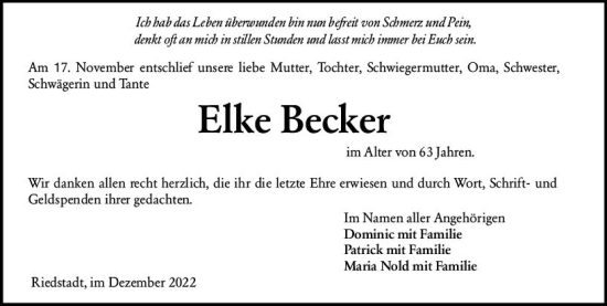 Traueranzeige von Elke Becker von vrm-trauer Groß-Gerauer Echo