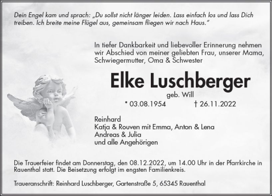 Traueranzeige von Elke Luschberger von vrm-trauer Rheingau
