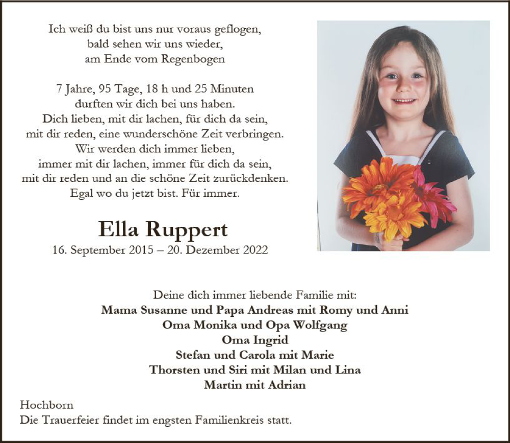  Traueranzeige für Ella Ruppert vom 28.12.2022 aus vrm-trauer Allgemeine Zeitung Alzey