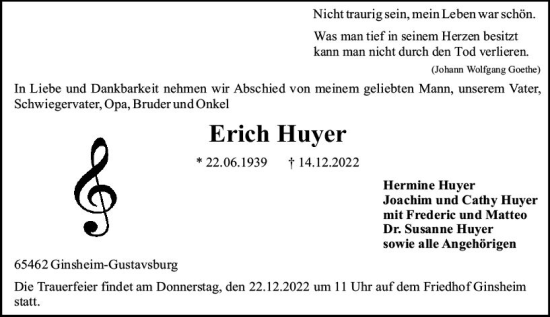 Traueranzeige von Erich Huyer von vrm-trauer AZ Mainz