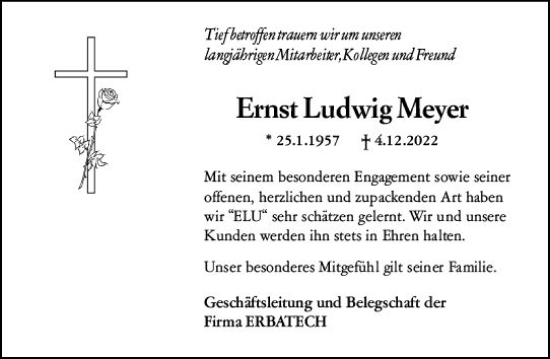 Traueranzeige von Ernst Ludwig Meyer von vrm-trauer Odenwälder Echo