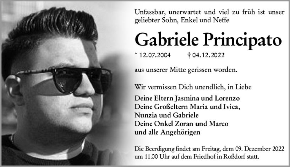  Traueranzeige für Gabriele Principato vom 07.12.2022 aus vrm-trauer Darmstädter Echo