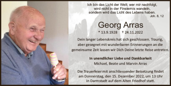 Traueranzeige von Georg Arras von vrm-trauer Darmstädter Echo