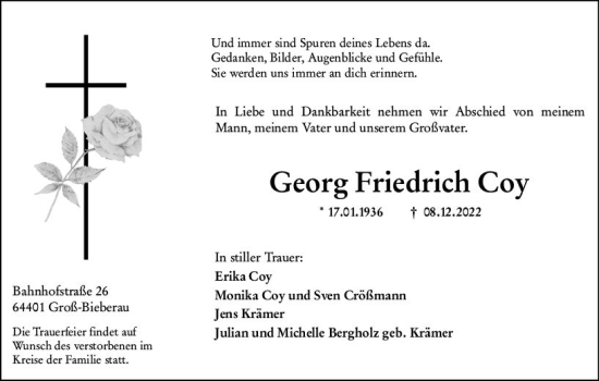 Traueranzeige von Georg Friedrich Coy von vrm-trauer Odenwälder Echo