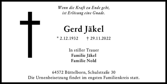 Traueranzeige von Gerd Jäkel von vrm-trauer Groß-Gerauer Echo