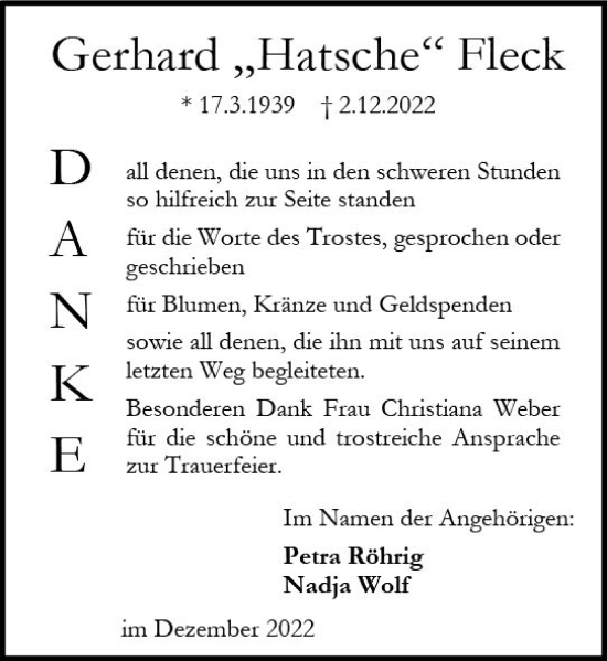 Traueranzeige von Gerhard Fleck von vrm-trauer Darmstädter Echo