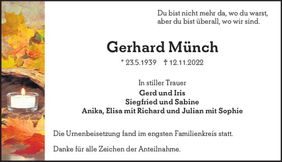 Traueranzeige von Gerhard Münch von vrm-trauer Odenwälder Echo