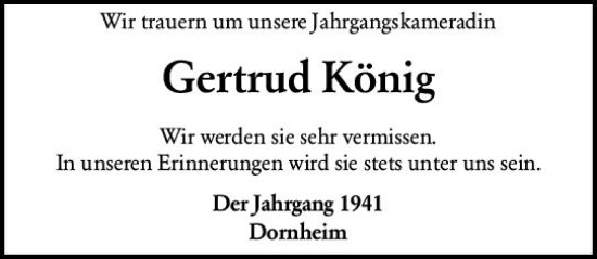Traueranzeige von Gertrud König von vrm-trauer Groß-Gerauer Echo