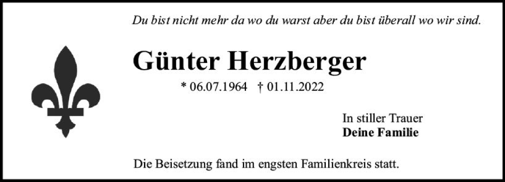 Traueranzeige für Günter Herzberger vom 03.12.2022 aus vrm-trauer Darmstädter Echo