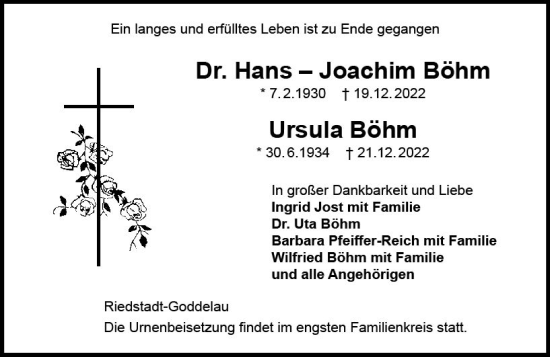 Traueranzeige von Hans-Joachim  Böhm von vrm-trauer Groß-Gerauer Echo