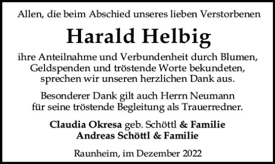 Traueranzeige von Harald Helbig von vrm-trauer Rüsselsheimer Echo / MainSpitze