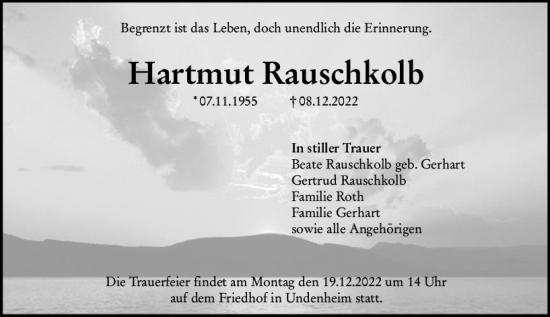 Traueranzeige von Hartmut Rauschkolb von vrm-trauer Allgemeine Zeitung Alzey