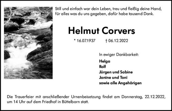 Traueranzeige von Helmut Corvers von vrm-trauer Groß-Gerauer Echo