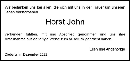 Traueranzeige von Horst John von vrm-trauer DieburgerAnzeiger/Groß-Zimmerner Lokala