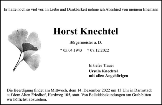 Traueranzeige von Horst Knechtel von vrm-trauer Darmstädter Echo