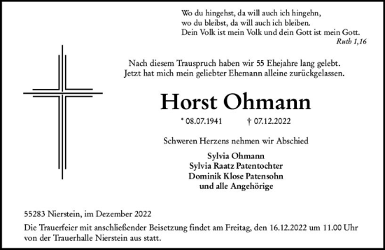 Traueranzeige von Horst Ohmann von vrm-trauer AZ Mainz