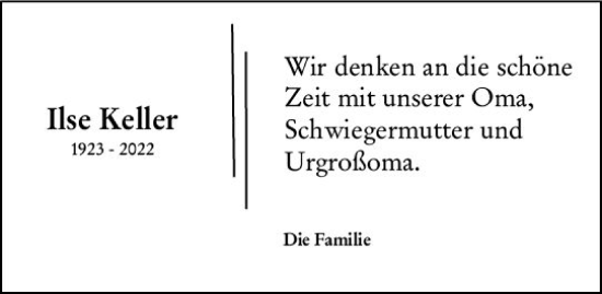 Traueranzeige von Ilse Keller von vrm-trauer Darmstädter Echo