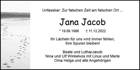 Traueranzeige von Jana  Jacob von vrm-trauer DieburgerAnzeiger/Groß-Zimmerner Lokala
