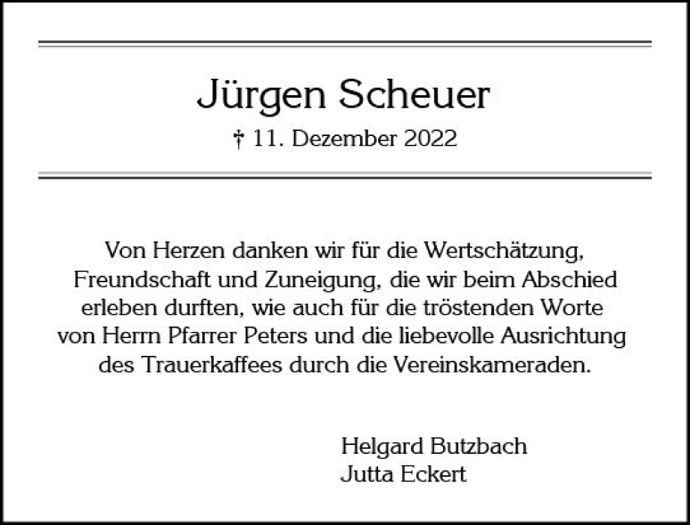  Traueranzeige für Jürgen Scheuer vom 31.12.2022 aus vrm-trauer Wiesbadener Kurier