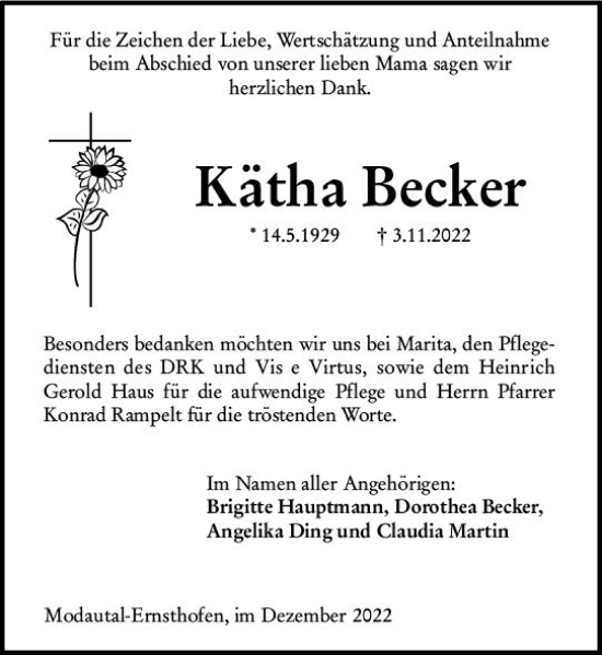 Traueranzeige von Kätha Becker von vrm-trauer Darmstädter Echo