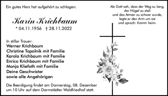 Traueranzeige von Karin Krichbaum von vrm-trauer Darmstädter Echo