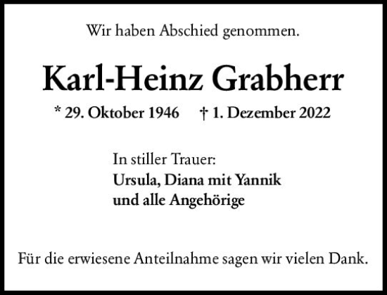 Traueranzeige von Karl-Heinz Grabherr von vrm-trauer Wiesbadener Kurier
