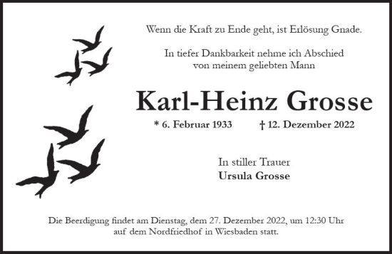 Traueranzeige von Karl-Heinz Grosse von vrm-trauer Wiesbadener Kurier