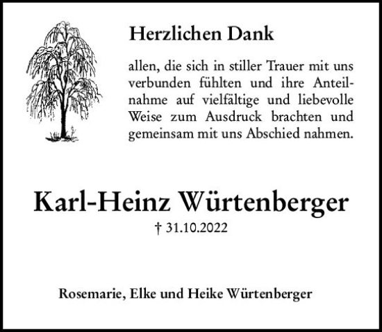 Traueranzeige von Karl-Heinz Würtenberger von vrm-trauer Darmstädter Echo