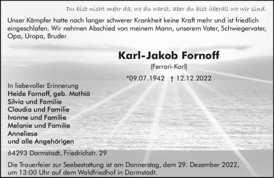 Traueranzeige von Karl-Jakob Fornoff von vrm-trauer Darmstädter Echo