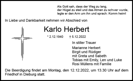 Traueranzeige von Karlo Herbert von vrm-trauer DieburgerAnzeiger/Groß-Zimmerner Lokala