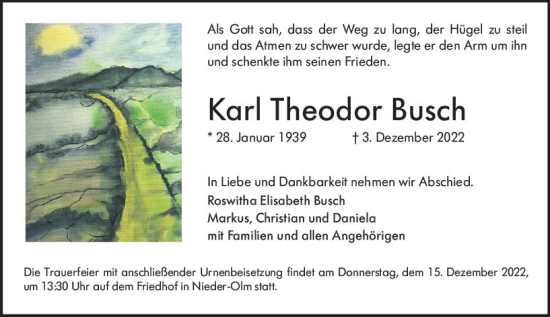 Traueranzeige von Karl Theodor Busch von vrm-trauer AZ Mainz
