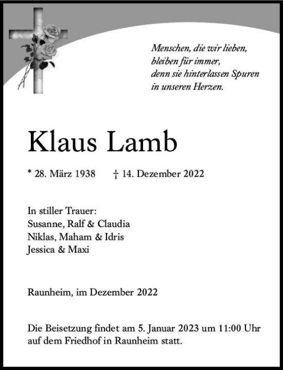 Traueranzeige von Klaus Lamb von vrm-trauer Rüsselsheimer Echo / MainSpitze