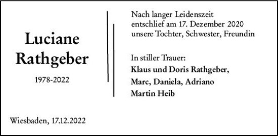 Traueranzeige von Luciane Rathgeber von vrm-trauer Wiesbadener Kurier