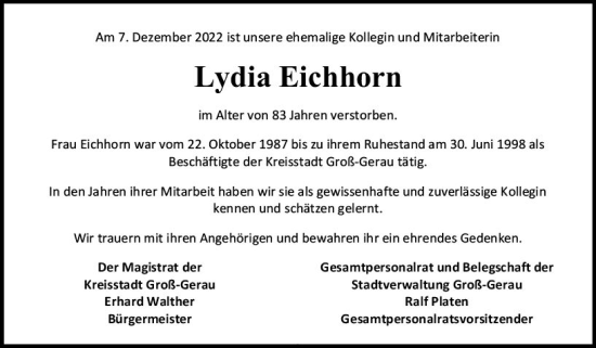 Traueranzeige von Lydia Eichhorn von vrm-trauer Groß-Gerauer Echo