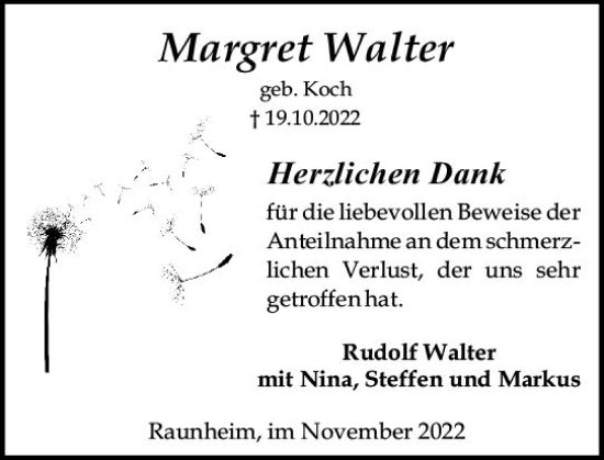 Traueranzeige von Margret Walter von vrm-trauer Rüsselsheimer Echo / MainSpitze