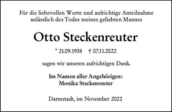 Traueranzeige von Otto Steckenreuter von vrm-trauer Darmstädter Echo