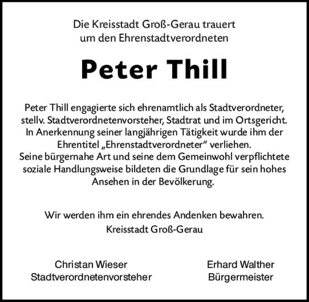  Traueranzeige für Peter Thill vom 10.12.2022 aus vrm-trauer Groß-Gerauer Echo