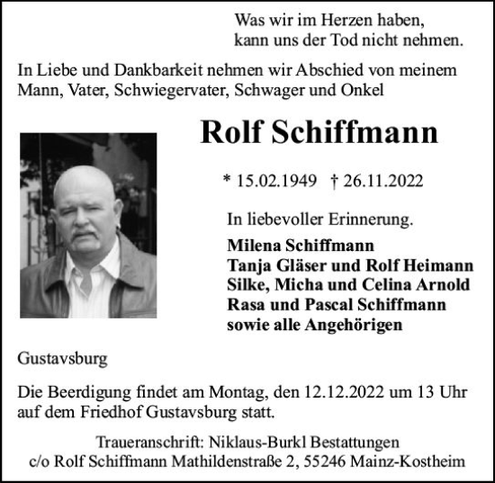 Traueranzeige von Rolf Schiffmann von vrm-trauer AZ Mainz