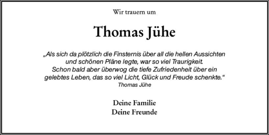 Traueranzeige von Thomas Jühe von vrm-trauer Rüsselsheimer Echo / MainSpitze